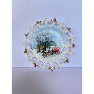 Vintage Norcrest Japan Hand Painted Winter Scene Collector Plate